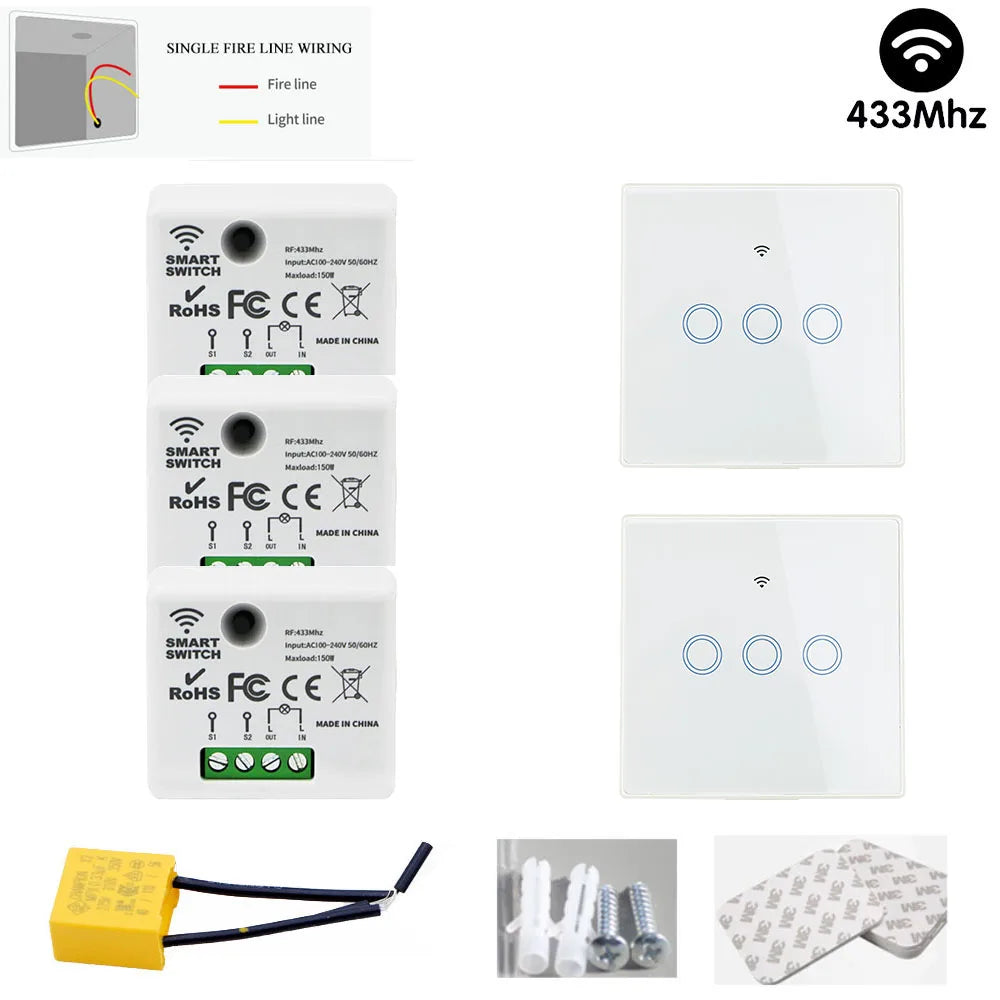 TEDELIGO Smart Light Switch Without Neutral 220V 130W Breaker Wireless Touch Button Wall Switch Mini Relay 2-Way On/Off Module
