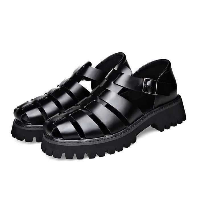 Fashion New Designer Platform Sandals for Men 2026 Summer Buckle Leather Dress Sandal Shoes Man Big Size Black Sandalias Hombre