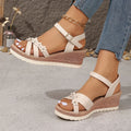Flower Decoration Women's Wedge Sandals Summer 2025 Lightweight Ankle Strap Platform Sandals Women Comfort Non Slip Beach Shoes