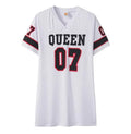 2025 New Fashion V-Neck Queen Letters Print Dress Short Sleeve Basketball Sporty Style Sexy Loose Female Clothing Streetwear