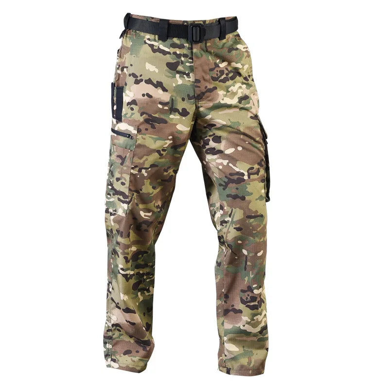 Outdoor Tactical Cargo Pants Men Dark Multicam Camo Multi-Pocket Durable Heavy Duty Work Trousers