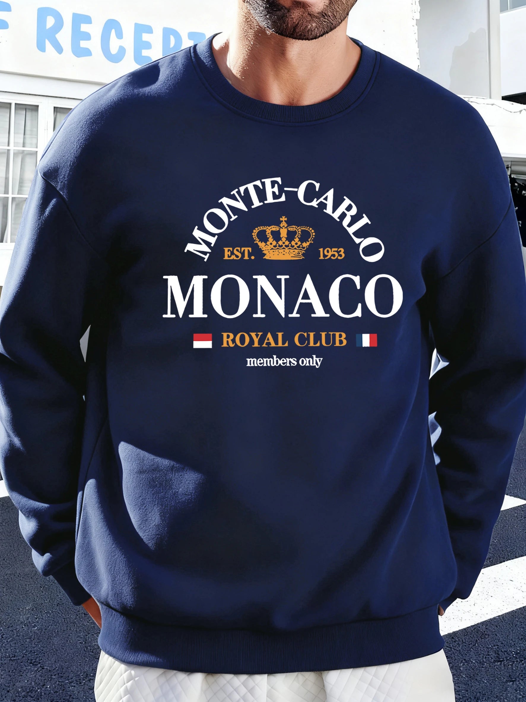 Monte-Carlo Monaco Pattern Men Sweatshirt Comfortable Fleece Streetwear Soft Casual Clothes Autumn High Street Clothing Male