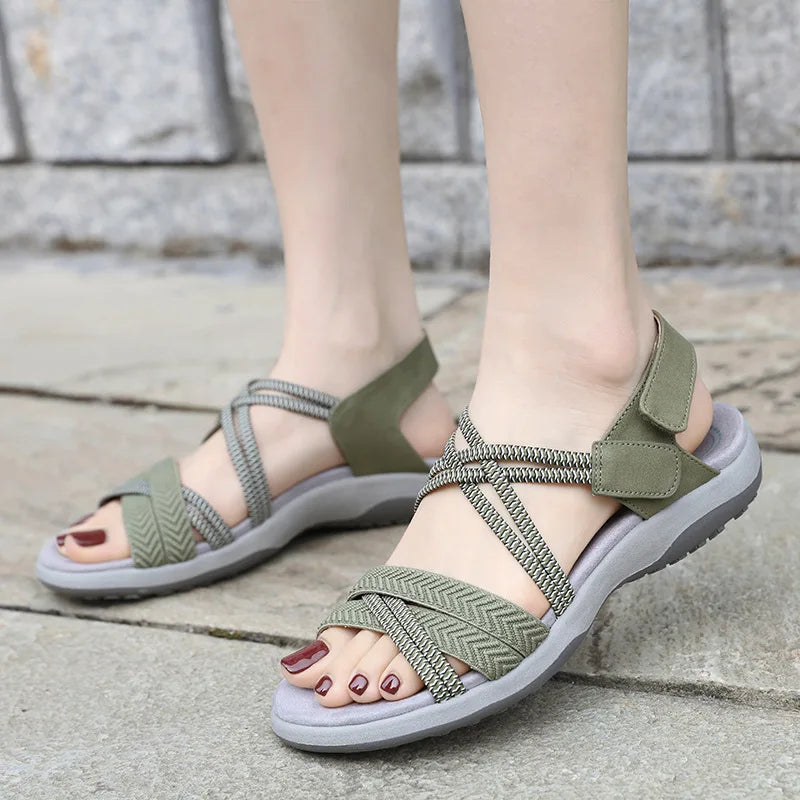 Women'S Summer Sandals Fashion Open Toe Solid Color Elastic Sports Sandals Breathable Non Slip Outdoor Shoes