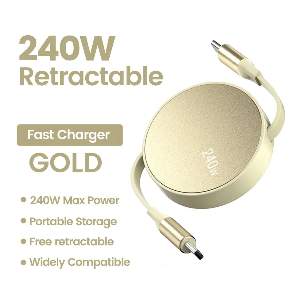 240W USB C to USB C PD Cable for iPhone 15 Pro Max PD Fast Charging Data Cord Retractable Type C Charger Cable Wire for Notebook