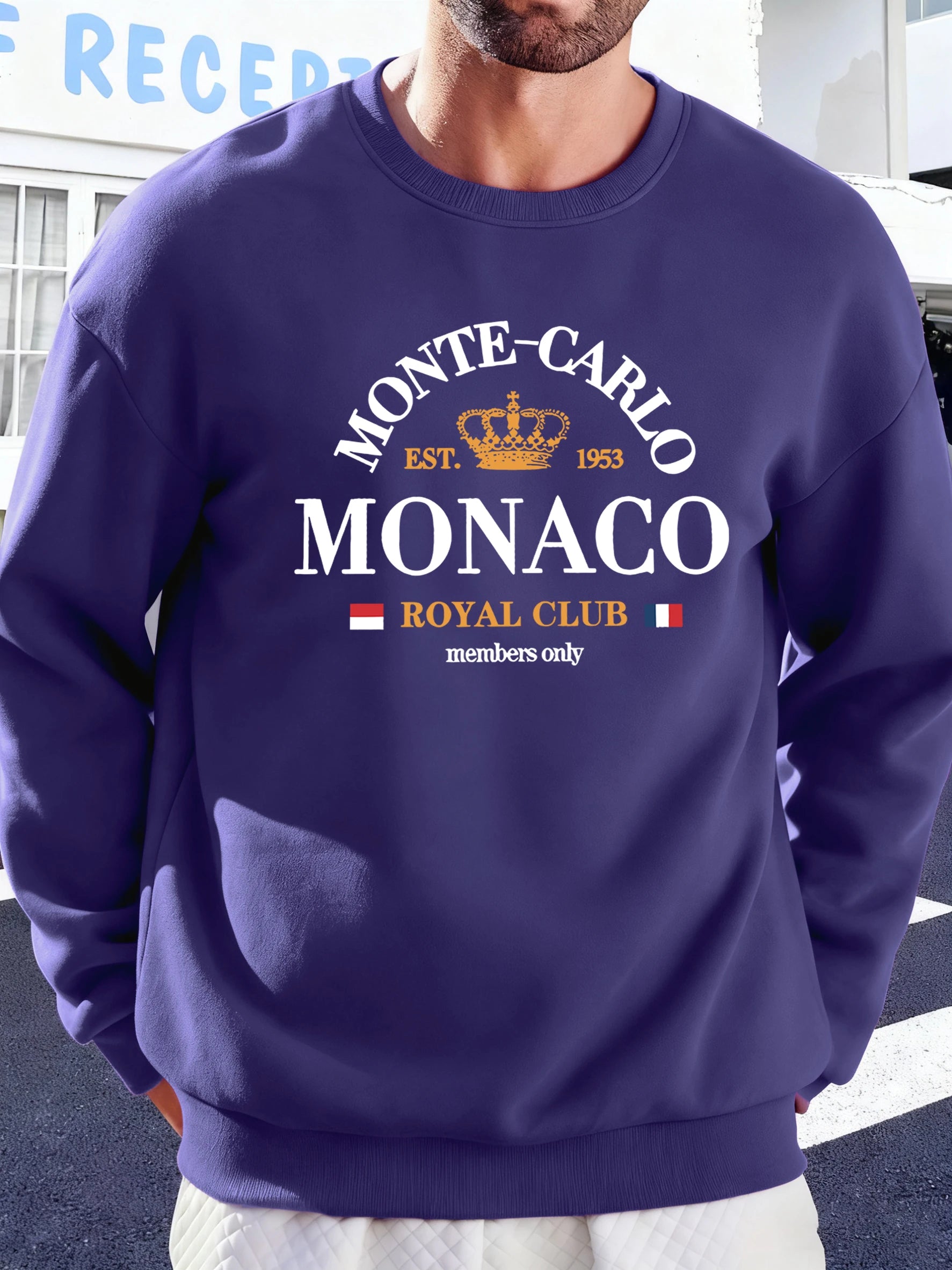Monte-Carlo Monaco Pattern Men Sweatshirt Comfortable Fleece Streetwear Soft Casual Clothes Autumn High Street Clothing Male