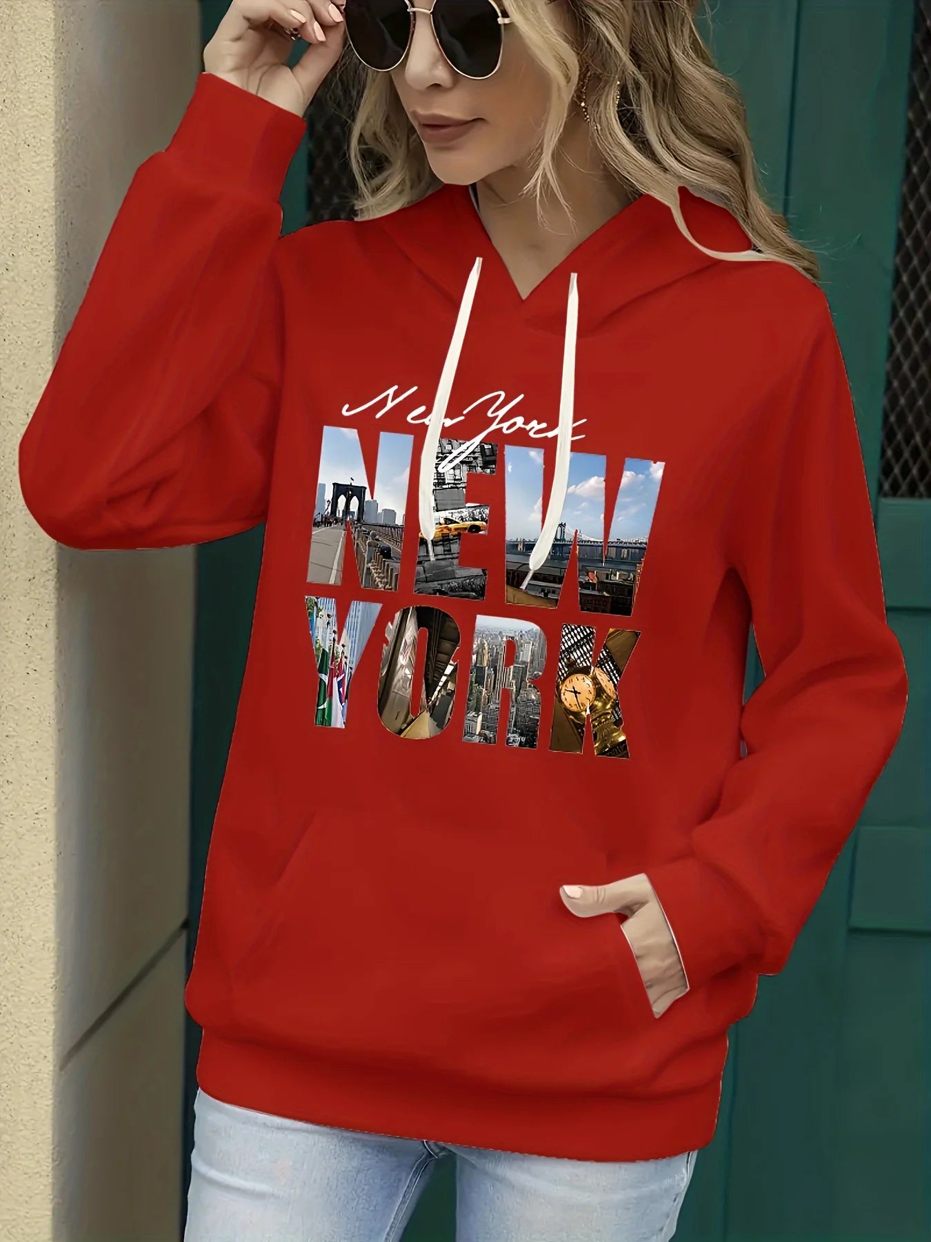 Women's autumn and winter warm and loose casual NOPE not today printed suede long sleeved hooded sweatshirt