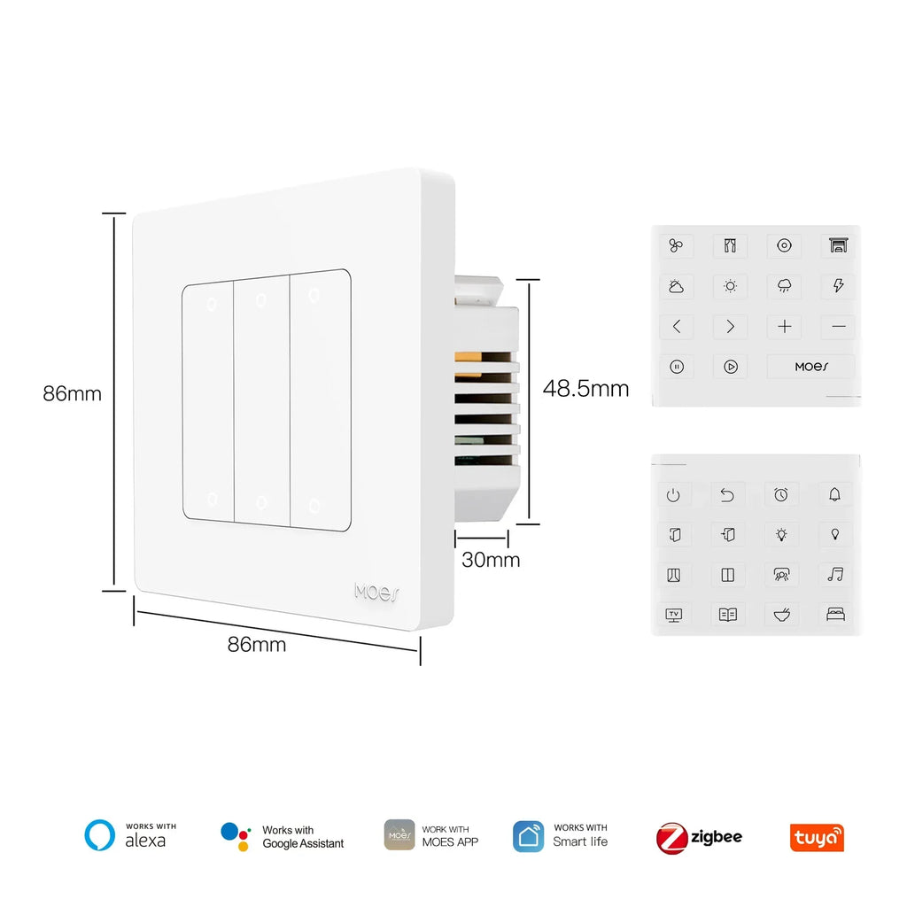 ZigBee Star Ring Smart Light Push Button Switch Scene Switch 6Gang Wall Switch Neutral Wire Required Work With Alexa Google Home