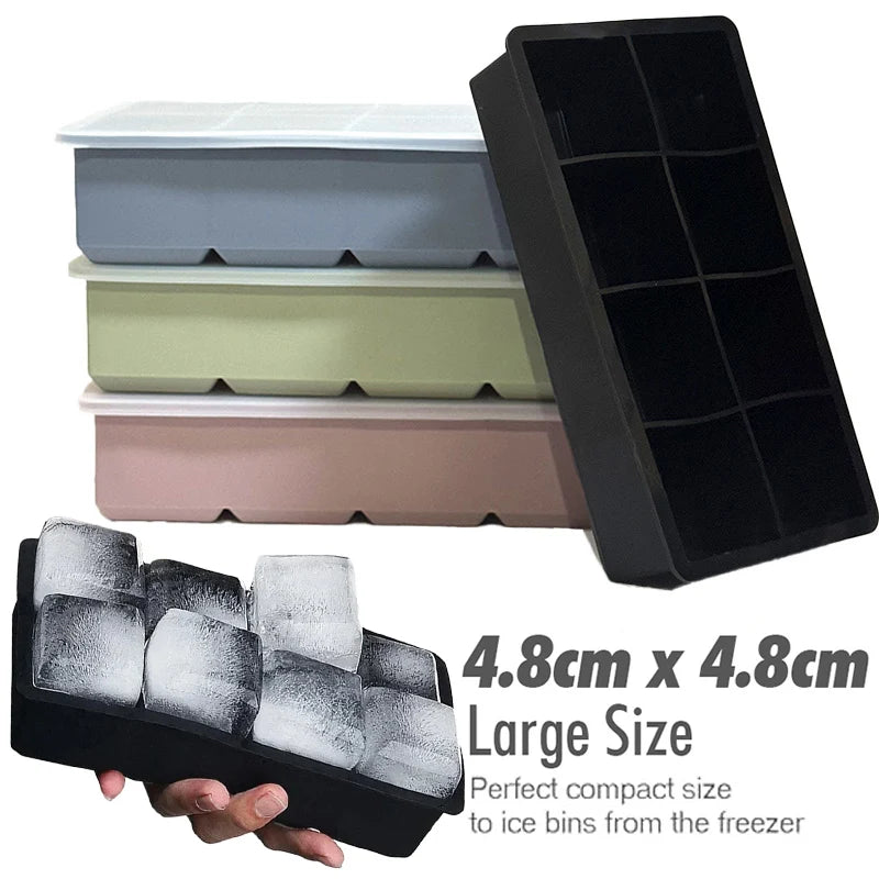 Ice Cube Tray Ice Cube Silicone Molds Ice Cube Maker Square Ice Tray Large Ice Cube 8 Grid Ice Mold Kitchen Accessories Gadgets
