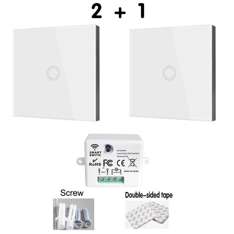 433Mhz Wireless Smart Light Wall Switch with Remote Control Touch Wall Panel Mini Relay Receiver 220V 10A for Home Led Lamp Fan