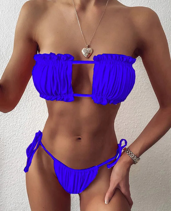 Ruched Bandeau Bikini Set Women's Swimwear Off Shoulder Bathing Suit Strapless Two-piece Swimsuit 2026 Trend Beachwear for Women