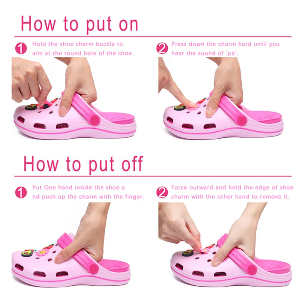 30-200Pcs Random Mixed Shoe Charms Decoration Fit Bubble Slides Clog Sandals Ornament Shoes Accessories Pins kids Party Gifts