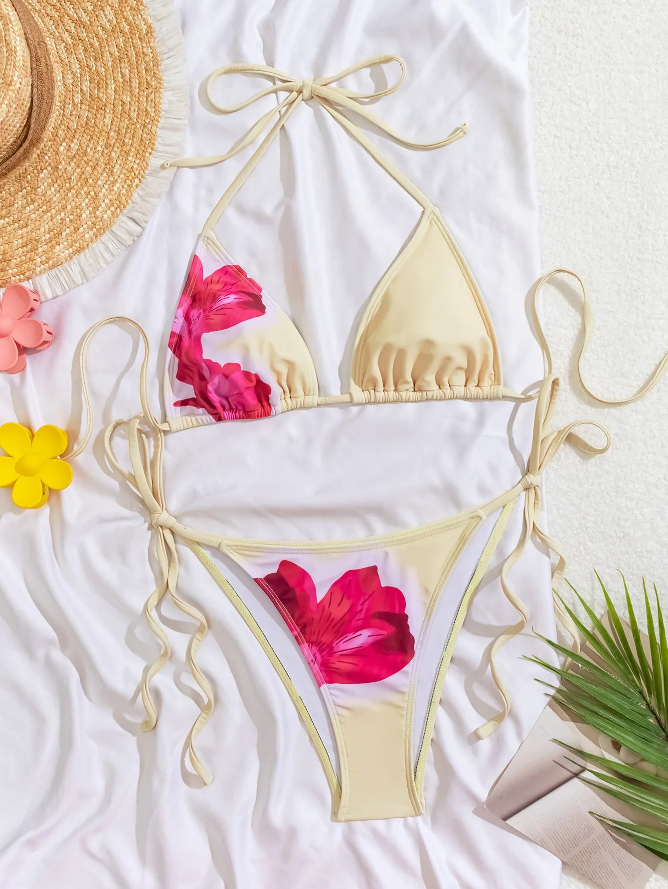 2026 New Women's Bikini Set  Adjustable Tie Side Bandage Swimwear High-End Sexy Two-Piece Bathing Suit Summer Beach Push Up