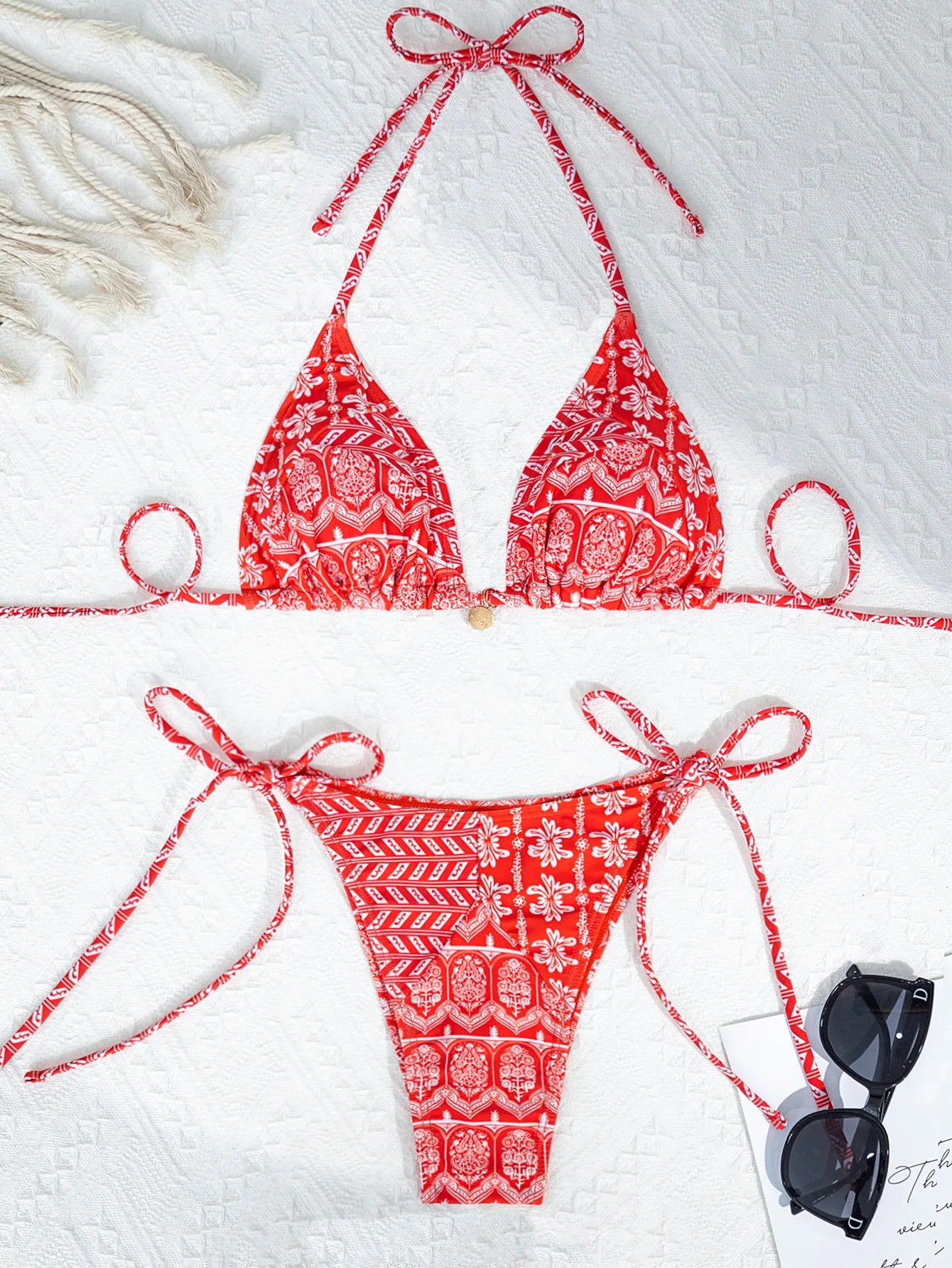 2026 New Women's Bikini Set  Adjustable Tie Side Bandage Swimwear High-End Sexy Two-Piece Bathing Suit Summer Beach Push Up