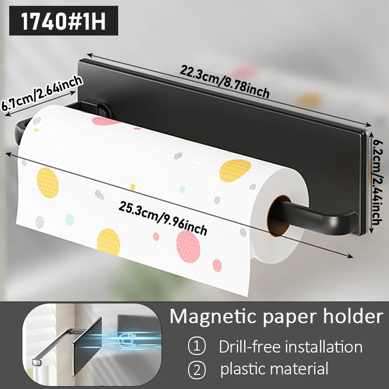 Magnetic tissue holder for kitchen refrigerator, kitchen tissue holder, non drilling paper roll holder, kitchen towel holder