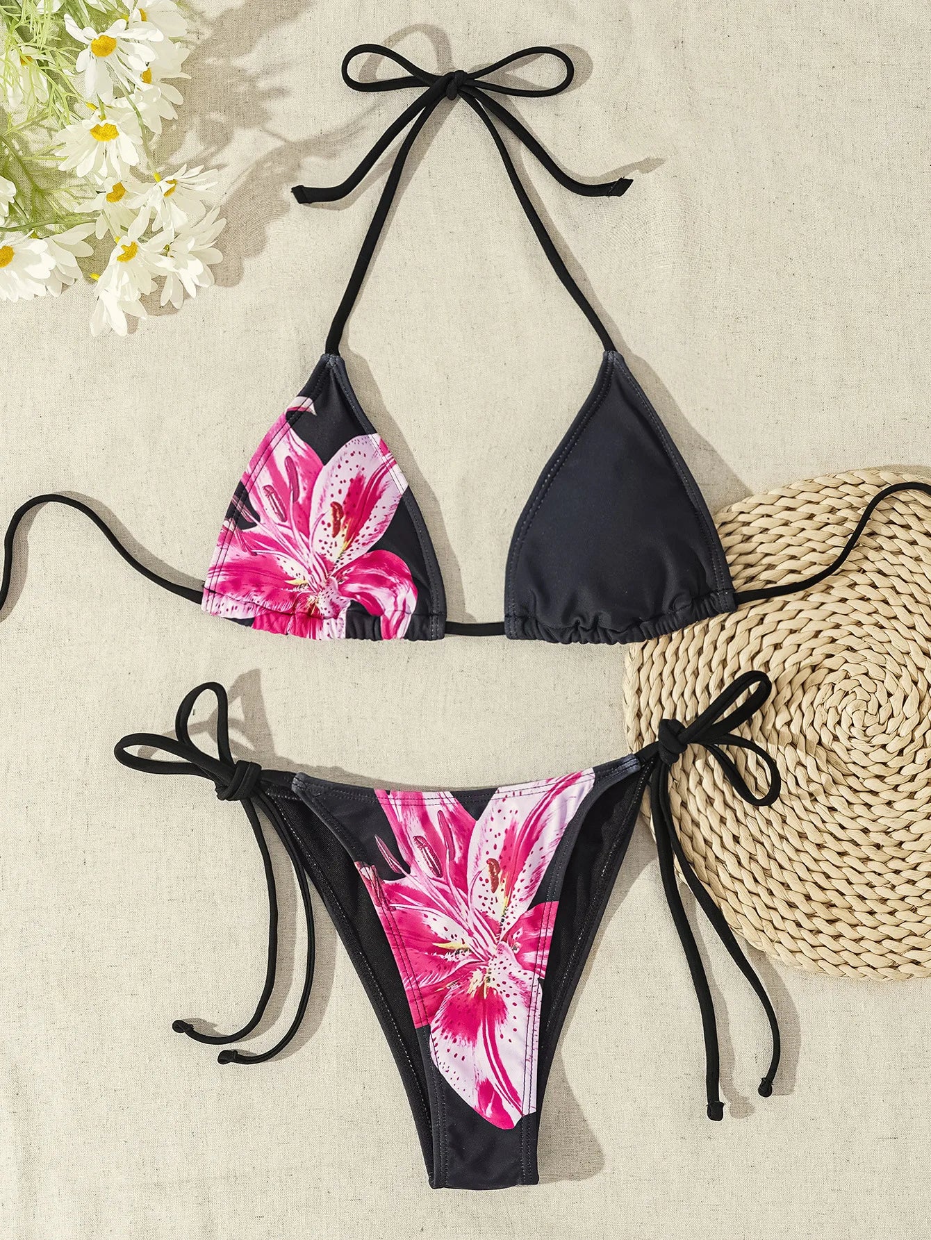 2026 New Women's Bikini Set  Adjustable Tie Side Bandage Swimwear High-End Sexy Two-Piece Bathing Suit Summer Beach Push Up
