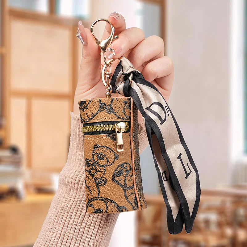 2025 new leather vintage flower coin purse keychain mini portable mouth red envelope storage wireless headphone protective case
