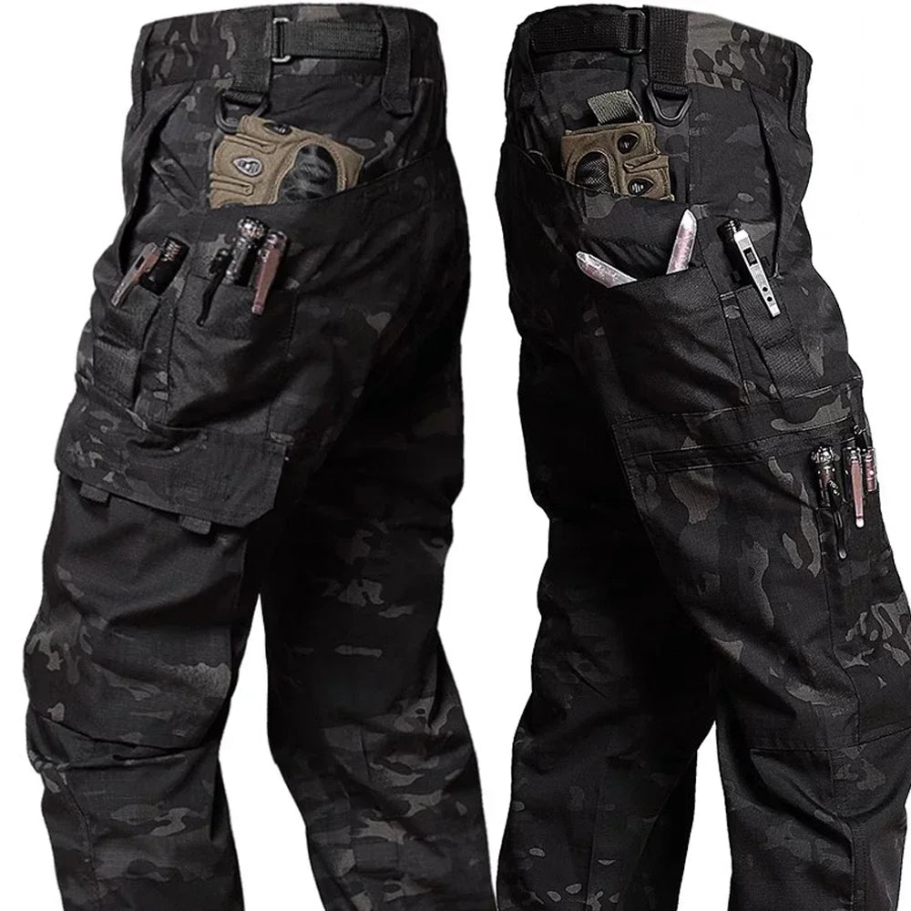 Outdoor Tactical Cargo Pants Men Dark Multicam Camo Multi-Pocket Durable Heavy Duty Work Trousers