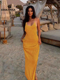Sexy Knit Cut Out Tassel Spaghetti Strap Bodycon Beach Maxi Dress Summer Women's Holiday Club Party Outfit Swimsuit Cover Up K10