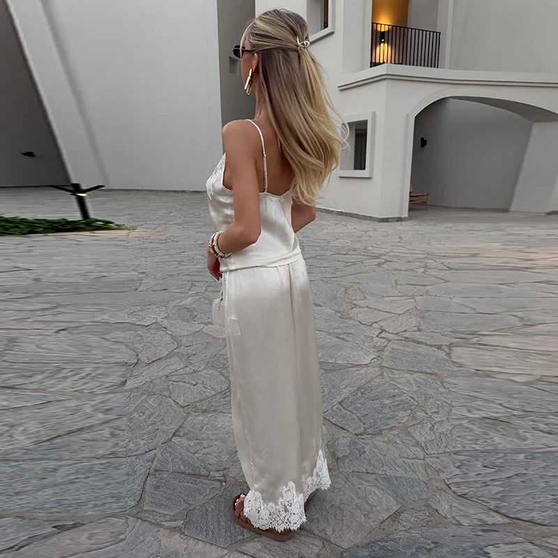 Lace Splicing Women Sets V Neck Spaghetti Strap Camisole Tops Solid Drawstring Shorts Sexy Bedroom Lounge Set 2026 New Fashion