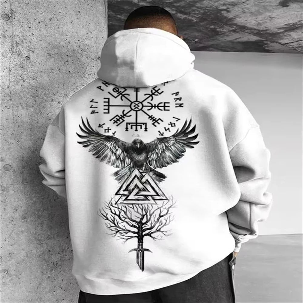 2024 Summer Men's Neck Hoodie 3D Compass Printed Sweatshirt Simple Fashion Male Clothing Loose Oversized for Men New