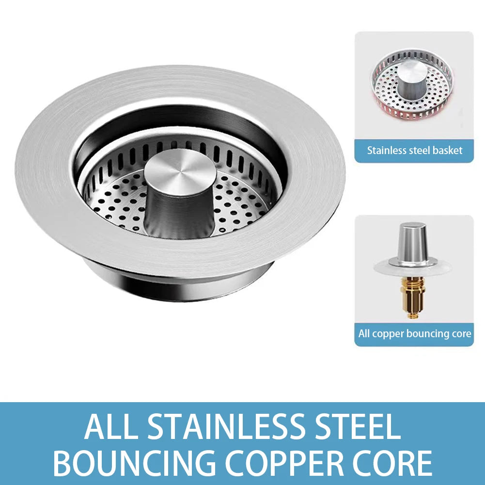 Kitchen Sink Drain Strainer,Stainless Steel Pop Up Sink Stopper,Anti-Clogging Sink Strainer Plug,Kitchen Sink Accessories