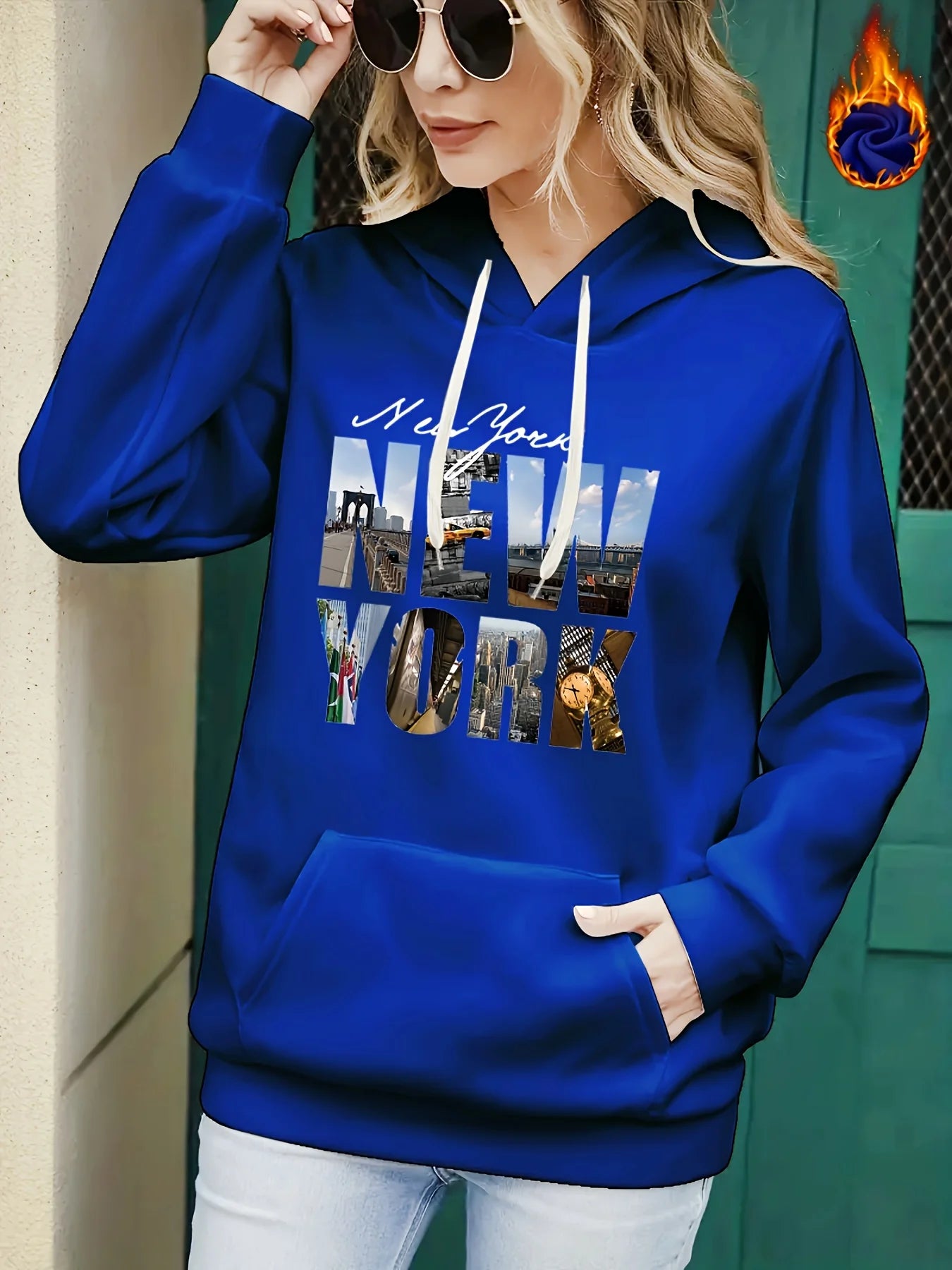 Women's autumn and winter warm and loose casual NOPE not today printed suede long sleeved hooded sweatshirt