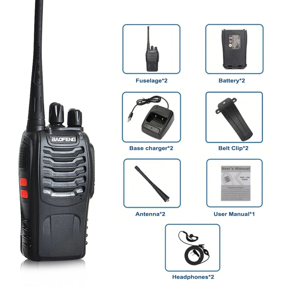 2pcs Baofeng BF-88E portable wireless Handheld walkie16CH UHF 446.00625-446.19375MHz 12.5KHz Channel Separation with USB Charger