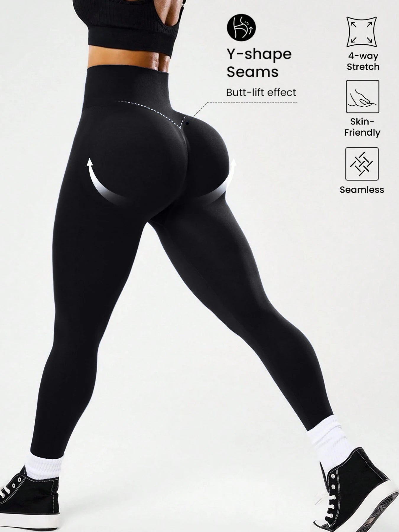 Bestselling Women's High-Waisted Tummy Control Peach Ass Running Fitness Leggings with V-Back, Breathable, Quick-Dry, and Lifted