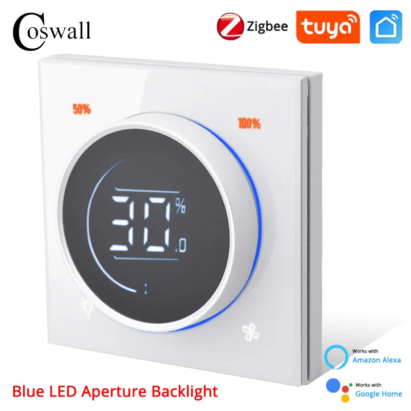 Glass Panel Wifi/Zigbee Smart Light Switch With Knob Fan Controller 300W Max. AC110-240V Digital LCD For Ceiling Fan Lamp