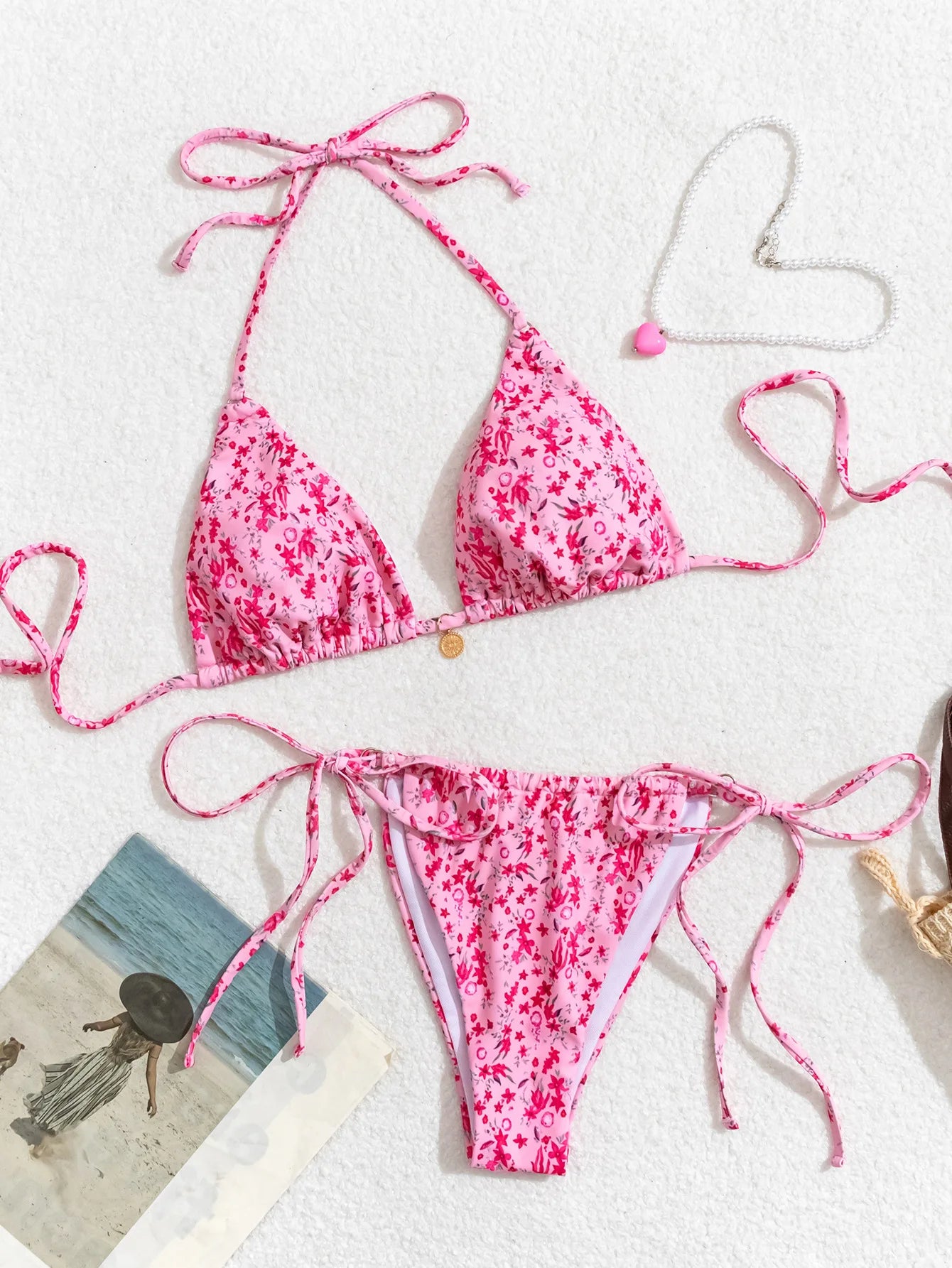2026 New Women's Bikini Set  Adjustable Tie Side Bandage Swimwear High-End Sexy Two-Piece Bathing Suit Summer Beach Push Up