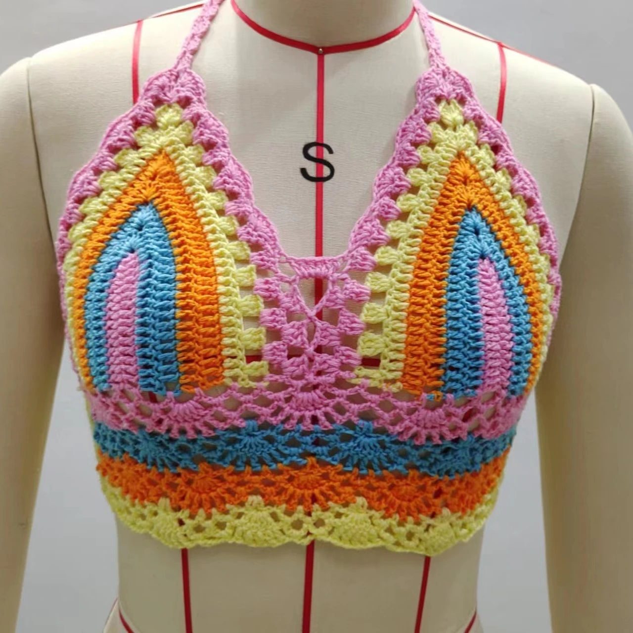 Crochet Bikini TopNew Triangle Black Bikini Top Woman Hollow Out Swimsuit Sexy Swimming Bra Large Female Swimwear S M L XL