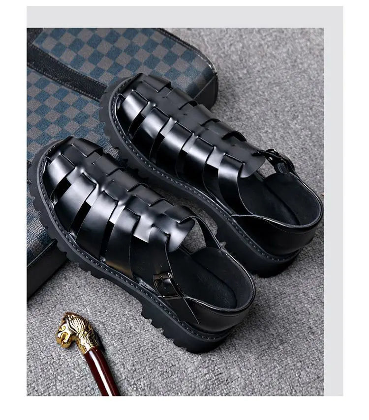 Fashion New Designer Platform Sandals for Men 2026 Summer Buckle Leather Dress Sandal Shoes Man Big Size Black Sandalias Hombre
