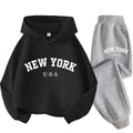 Children's Black Sports Outdoor Letter Print Hooded Sweatshirt 3-12 Years Old Boys and Girls Casual Set Sweatshirt + Pants