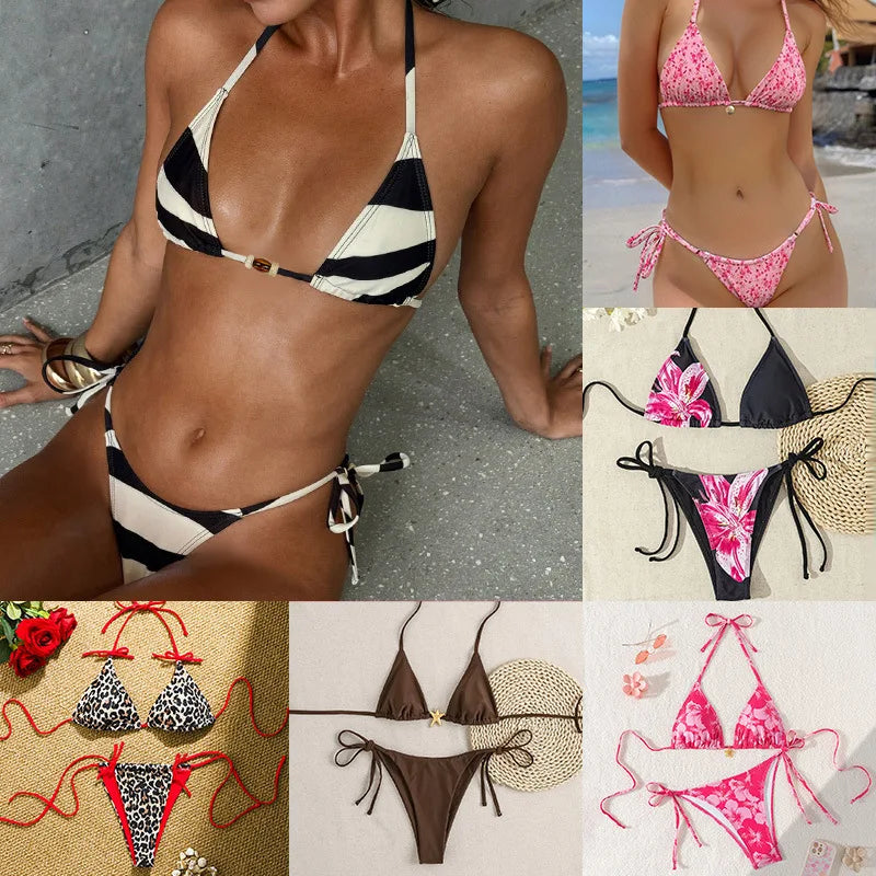 2026 New Women's Bikini Set  Adjustable Tie Side Bandage Swimwear High-End Sexy Two-Piece Bathing Suit Summer Beach Push Up