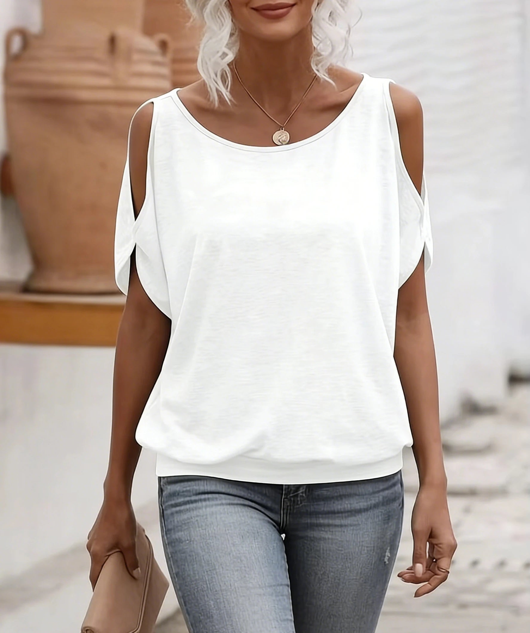 Women's Tee Top Cold Shoulder Short Sleeve Solid Soft Knit Loose Tops Casual Tee Spring Summer Chic Tee Daily Breathable Tops