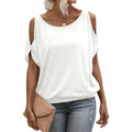 Women's Tee Top Cold Shoulder Short Sleeve Solid Soft Knit Loose Tops Casual Tee Spring Summer Chic Tee Daily Breathable Tops
