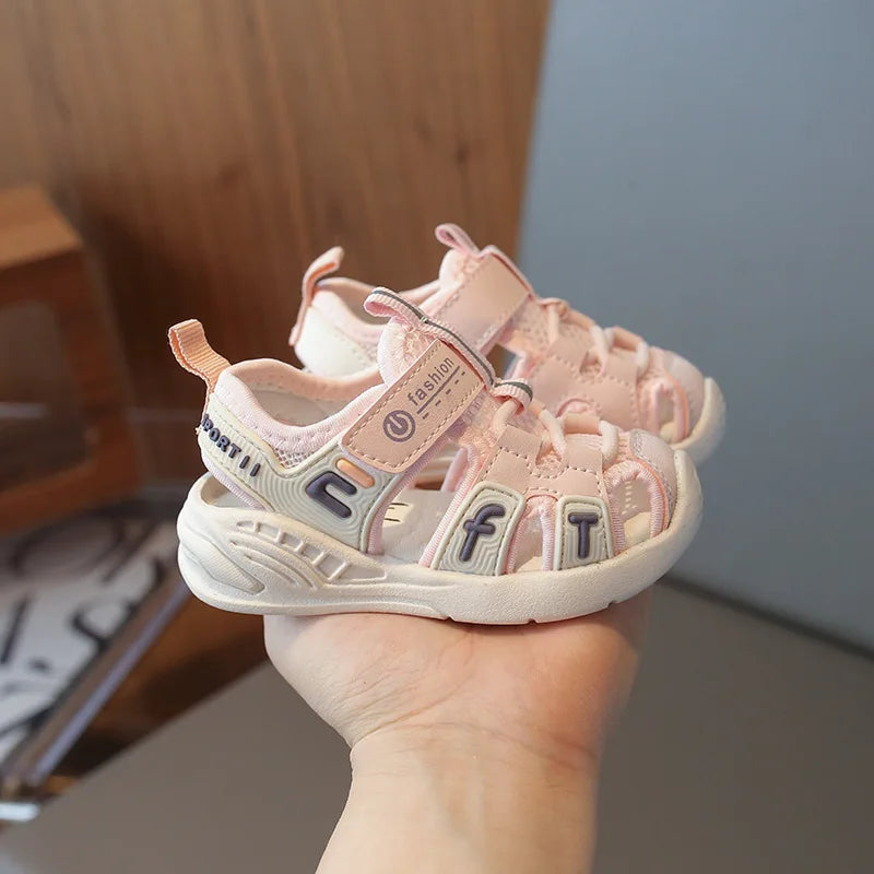 Toddler Sandals Summer Little Kids Shoes Boys Sport Sandals Children Close-toed Sandal Pink Gray Breathable Girls Beach Sandals