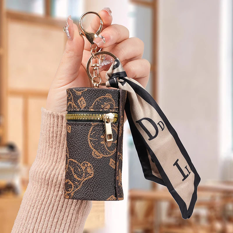 2025 new leather vintage flower coin purse keychain mini portable mouth red envelope storage wireless headphone protective case