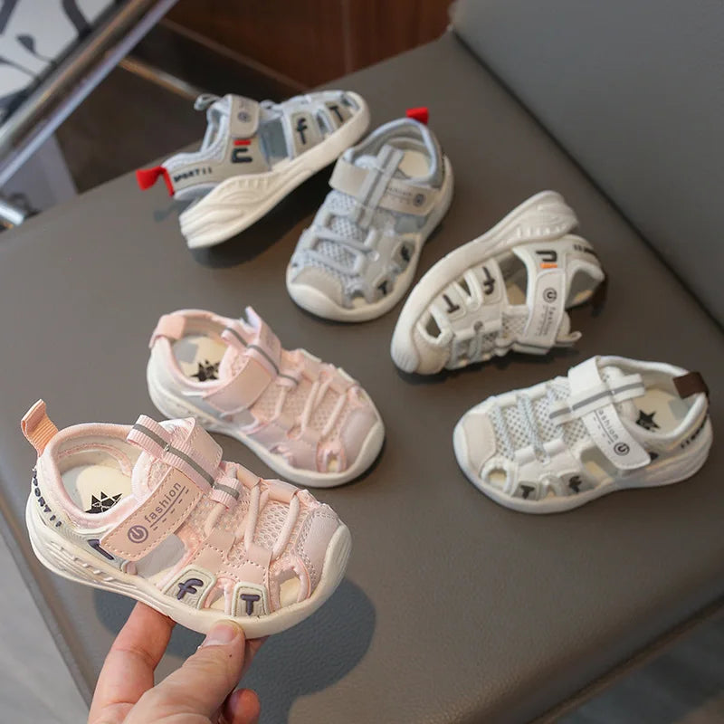 Toddler Sandals Summer Little Kids Shoes Boys Sport Sandals Children Close-toed Sandal Pink Gray Breathable Girls Beach Sandals