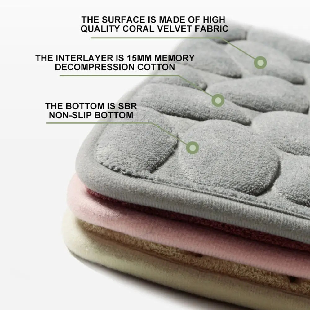 Washable Non-slip Carpets Water Absorption Bath Mat Cobblestone Embossed Floor Rug Doormat