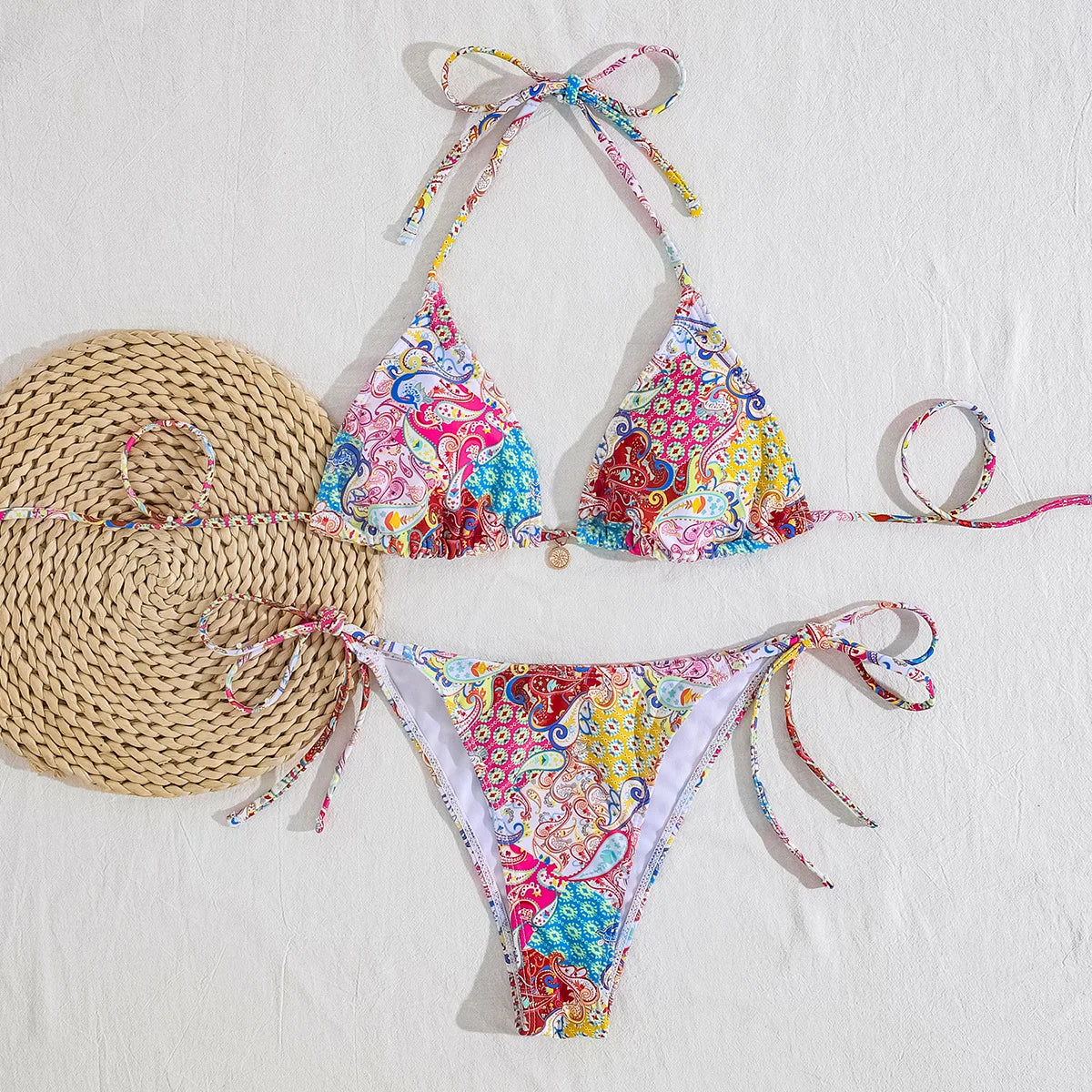 2026 New Women's Bikini Set  Adjustable Tie Side Bandage Swimwear High-End Sexy Two-Piece Bathing Suit Summer Beach Push Up