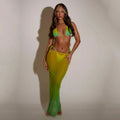 3 Pieces Bikini Set Gradient Bikini 2024 Sexy Women Swimsuit Maxi Dress Female Swimwear Print Bathing Suit Beachwear Cover Ups
