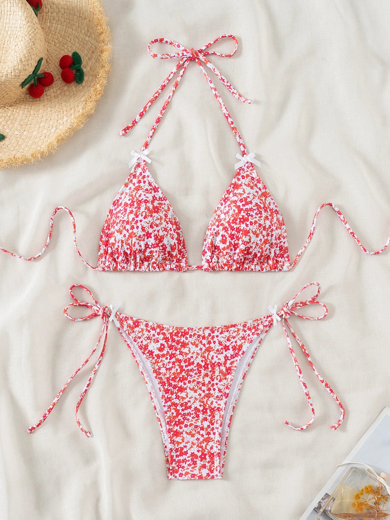 2026 New Women's Bikini Set  Adjustable Tie Side Bandage Swimwear High-End Sexy Two-Piece Bathing Suit Summer Beach Push Up