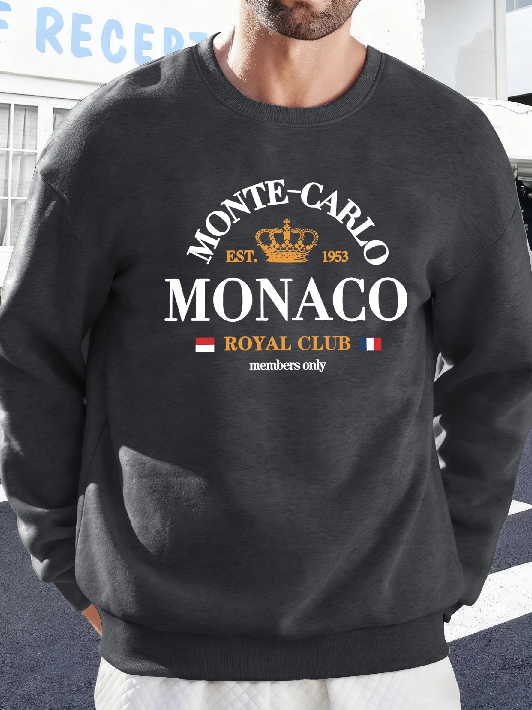 Monte-Carlo Monaco Pattern Men Sweatshirt Comfortable Fleece Streetwear Soft Casual Clothes Autumn High Street Clothing Male