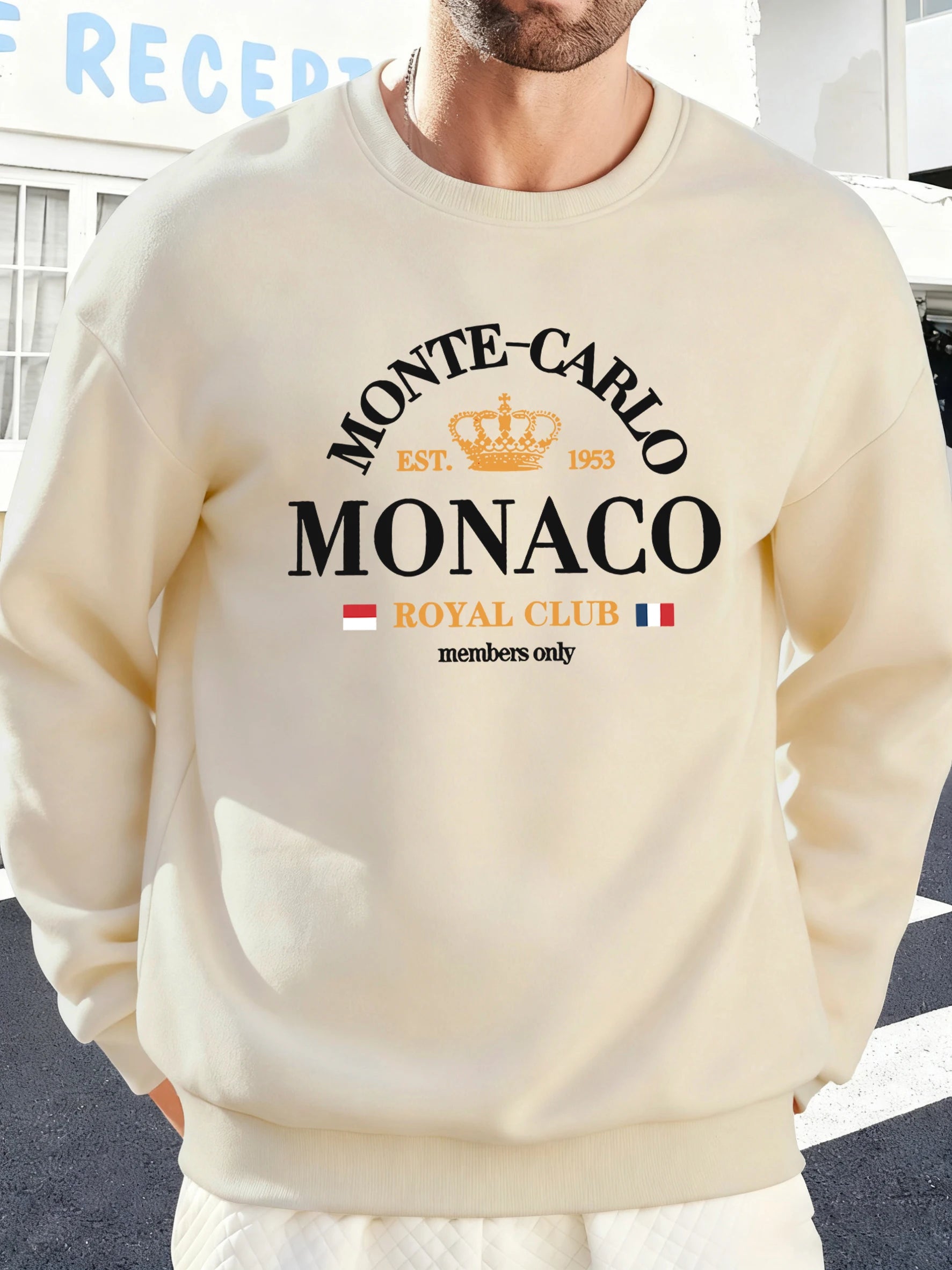 Monte-Carlo Monaco Pattern Men Sweatshirt Comfortable Fleece Streetwear Soft Casual Clothes Autumn High Street Clothing Male