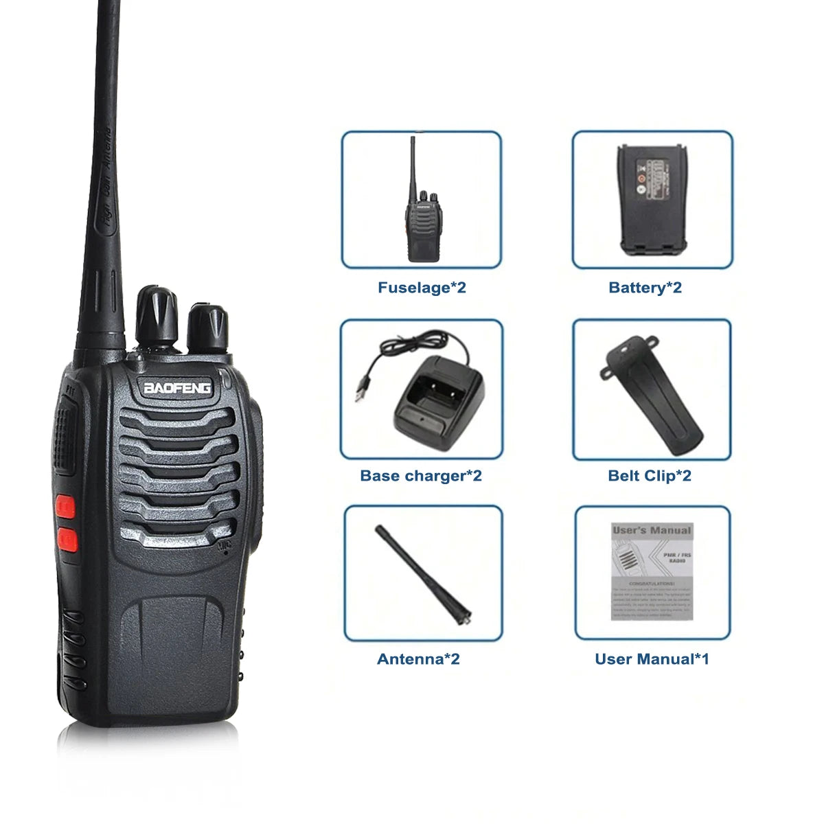 2pcs Baofeng BF-88E portable wireless Handheld walkie16CH UHF 446.00625-446.19375MHz 12.5KHz Channel Separation with USB Charger