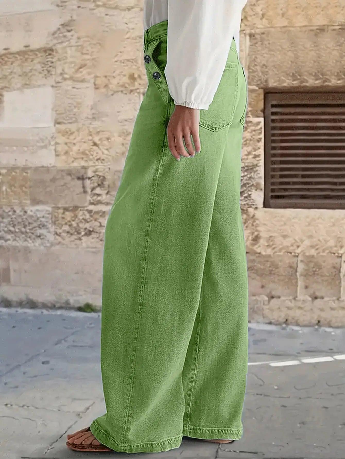 New Women's Multi-Button Wide Leg Casual Jeans - High-Quality Denim Pants for Stylish Comfort