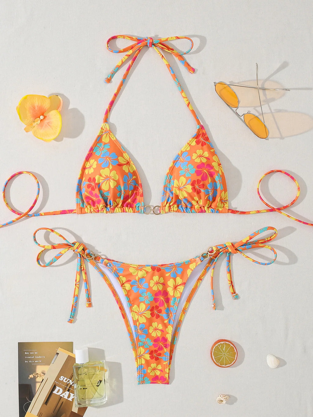 2026 New Women's Bikini Set  Adjustable Tie Side Bandage Swimwear High-End Sexy Two-Piece Bathing Suit Summer Beach Push Up