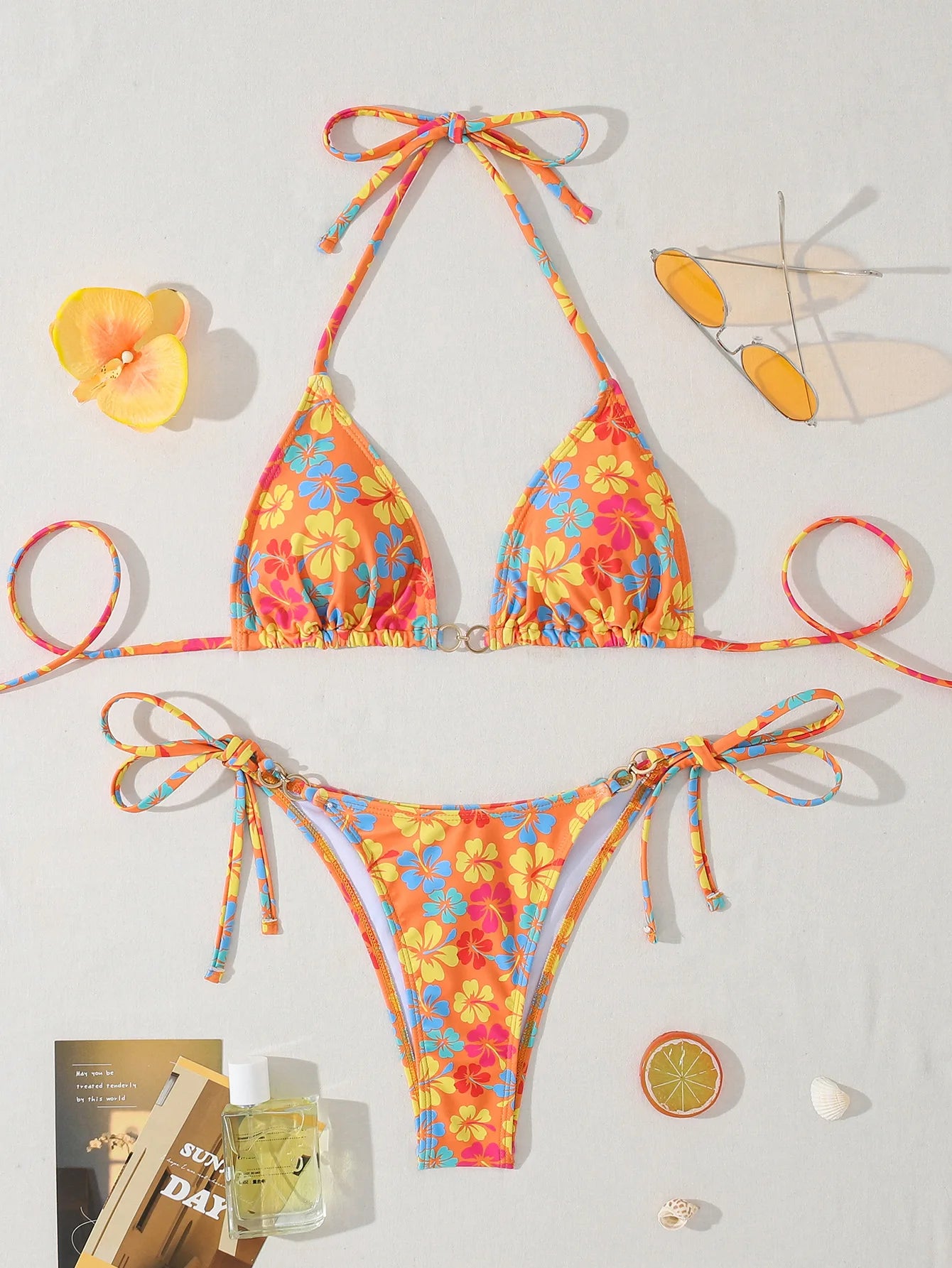 2026 New Women's Bikini Set  Adjustable Tie Side Bandage Swimwear High-End Sexy Two-Piece Bathing Suit Summer Beach Push Up