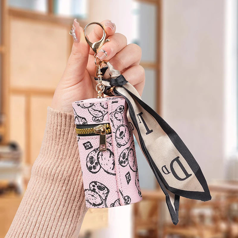 2025 new leather vintage flower coin purse keychain mini portable mouth red envelope storage wireless headphone protective case